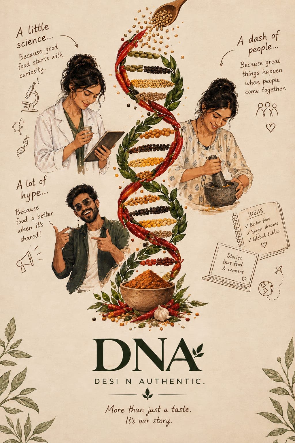 DNA — a little science, a dash of people, a lot of hype. More than just a taste, it's our story.